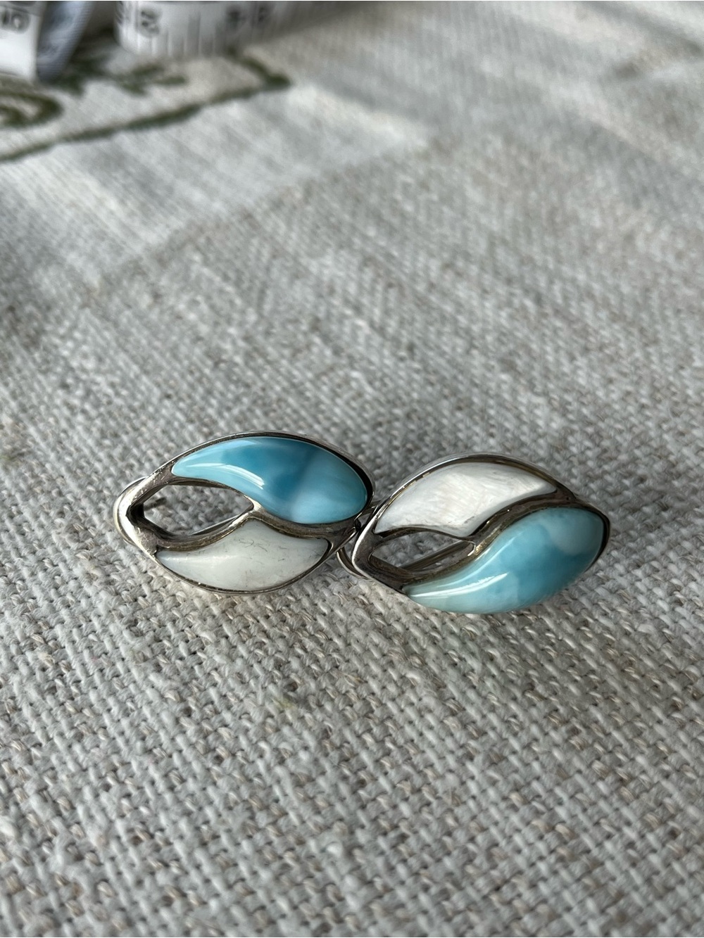 Marhalago Larimar and pearl Sterling silver earrings